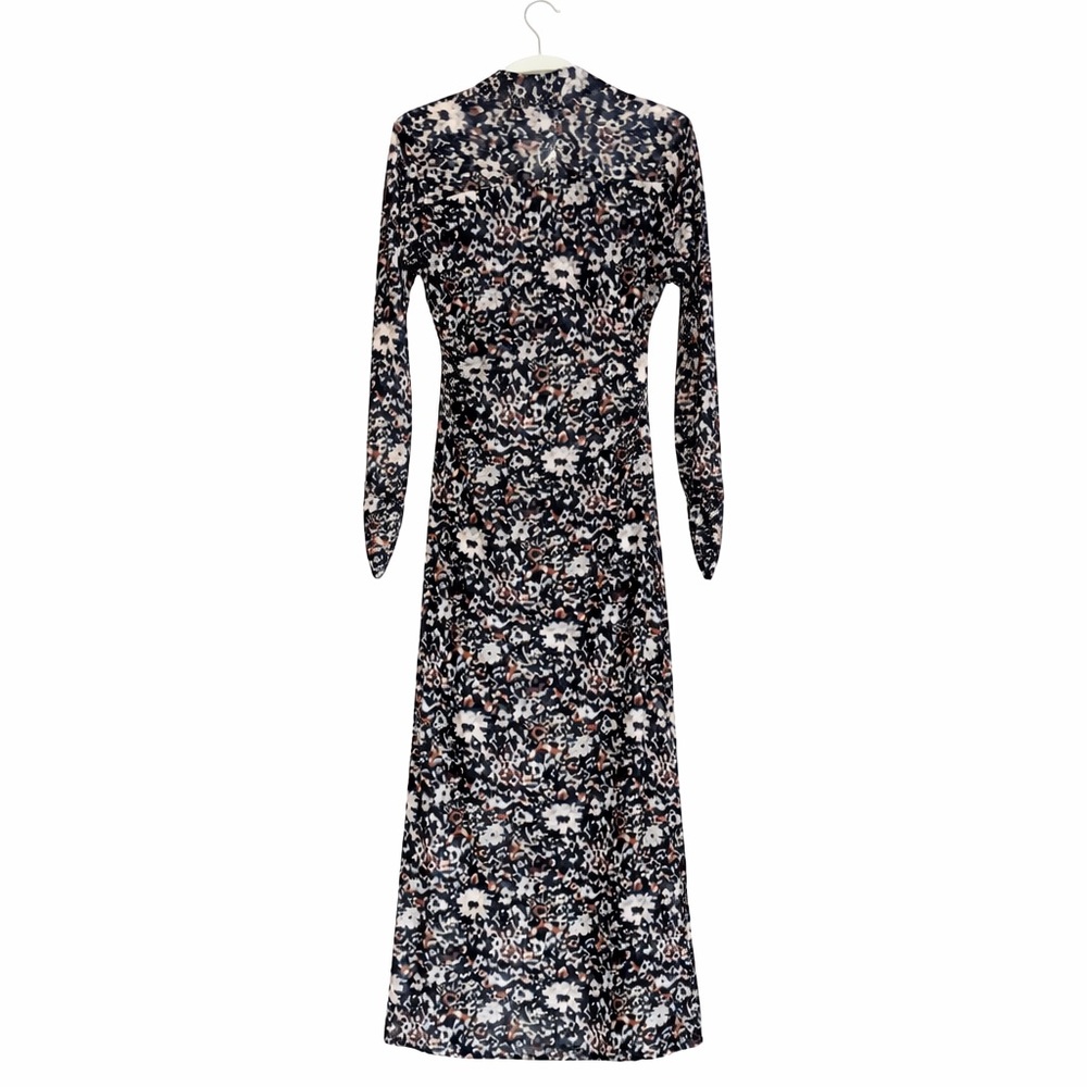 Madewell Floral Mesh Midi Dress Long Sleeve Size L Fitted Stretch - Picture 3 of 6